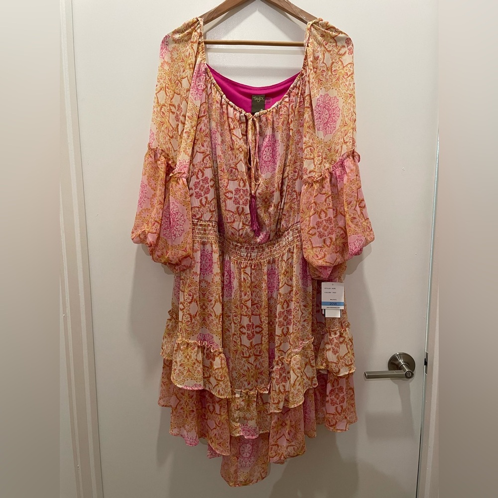 NWT Taylor Plus Size Printed Puff-Sleeve A-Line Dress Size 20W